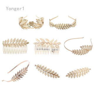 Yonger กิ๊บติดผม รูปมงกุฎ ใบไม้ สีทอง เครื่องประดับ สําหรับผู้หญิง