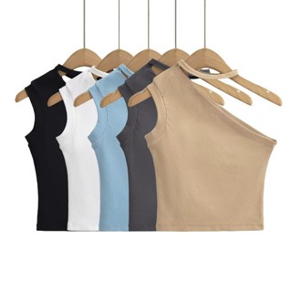 เสื้อกล้าม เปิดไหล่เฉียง เซ็กซี่ สีพื้น 35595