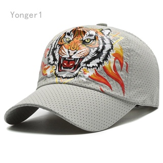 Yonger หมวกเบสบอล ผ้าโพลีเอสเตอร์ พิมพ์ลายหัวเสือ ระบายอากาศ แบบแห้งเร็ว แฟชั่นฤดูร้อน สําหรับผู้ชาย และผู้หญิง