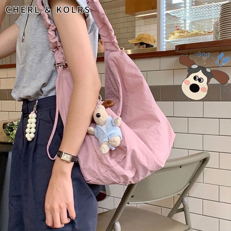 C&k กระเป๋าสะพายไหล่ ผ้าแคนวาส แต่งจับจีบ ขนาดใหญ่ จุของได้เยอะ สีพื้น สไตล์เกาหลี ญี่ปุ่น สําหรับผู้หญิง
