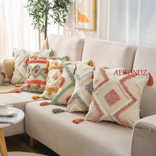 Alisondz ปลอกหมอน 45x45 ซม. สีเขียว เย็บปักถักร้อย โซฟา ห้องนอน ตกแต่งบ้าน โมร็อกโก Tufted ปลอกหมอน