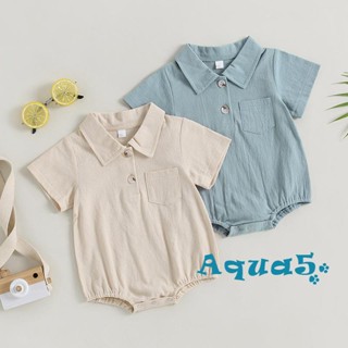 Aqq- ชุดจั๊มสูทรอมเปอร์ แขนสั้น สีพื้น พร้อมกระเป๋าหน้าอก ฤดูร้อน สําหรับเด็กวัยหัดเดิน เด็กผู้ชาย เด็กผู้หญิง