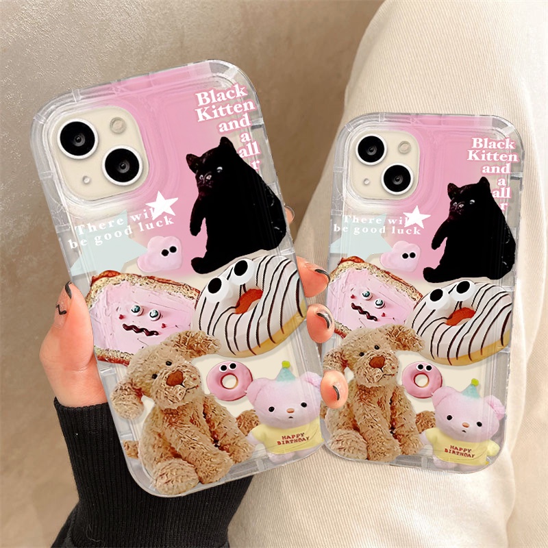 สำหรับ iPhone 11 for iPhone 14 11 15 13 12 Pro Max 6S 7 8 Plus X XR XS MAX SE เคสนิ่มใสถุงลมนิรภัยกันกระแทกการ์ตูนน่ารัก