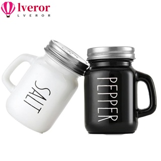 Lveror ขวดแก้วใส่เครื่องปรุงรส พริกไทย เกลือ ขนาด 3.35 นิ้ว สีดํา ขาว สําหรับห้องครัว 2 ชิ้น