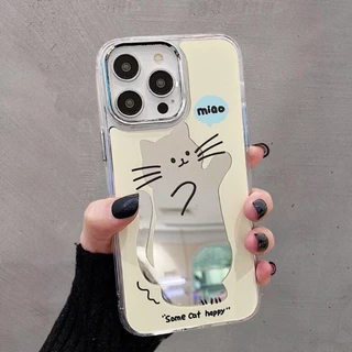 For Case เคส iPhone 11 13 15 16 14 12 17 Pro Max เคสไอโฟน11 15Promax ยืนกรณีโทรศัพท์ลูกแมว กรณีโทรศัพท์มือถือชุบกระจก