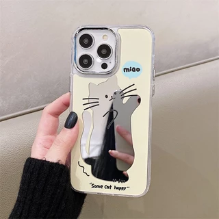 For Case เคส iPhone 11 13 15 16 14 12 17 Pro Max เคสไอโฟน11 15Promax ยืนกรณีโทรศัพท์ลูกแมว กรณีโทรศัพท์มือถือชุบกระจก