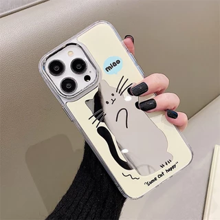 For Case เคส iPhone 11 13 15 16 14 12 17 Pro Max เคสไอโฟน11 15Promax ยืนกรณีโทรศัพท์ลูกแมว กรณีโทรศัพท์มือถือชุบกระจก