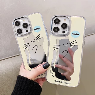 For Case เคส iPhone 11 13 15 16 14 12 17 Pro Max เคสไอโฟน11 15Promax ยืนกรณีโทรศัพท์ลูกแมว กรณีโทรศัพท์มือถือชุบกระจก