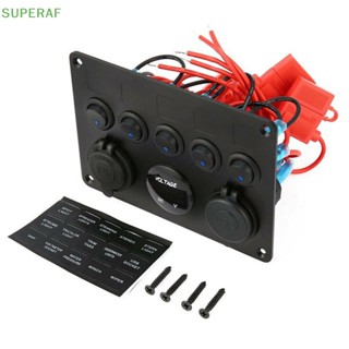 Superaf แผงสวิตช์ 5 Gang 12V 24V LED สีฟ้า สําหรับรถยนต์ เรือ