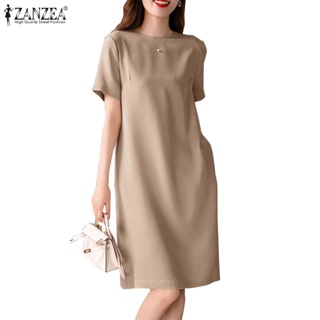 Zanzea ชุดเดรส แขนสั้น มีกระเป๋าด้านข้าง สไตล์เกาหลี สําหรับ…