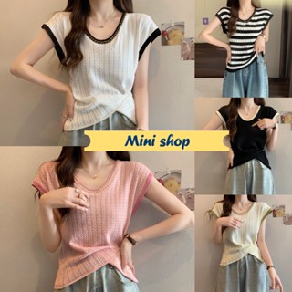 Mini shop🌸พร้อมส่ง🌸 (59008) เสื้อไหมพรมแขนกุด ผ้าร่องคอกลม 5สี  -C