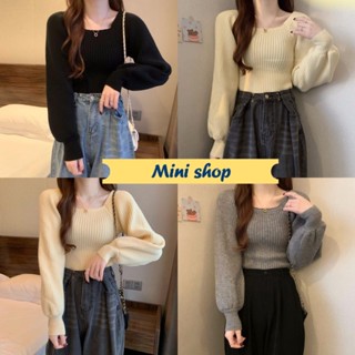 Mini shop🌸พร้อมส่ง🌸 (33CX32) เสื้อไหมพรมผ้าร่อง แขนยาวสไตล์เกาหลี  -C