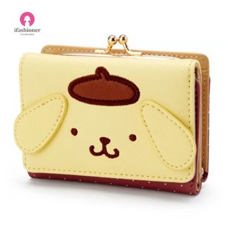 Sanrio Kawaii Hello Kitty cinnamon melody กระเป๋าสตางค์ใบสั้น แบบหนัง พับได้สามทบ สําหรับผู้หญิง