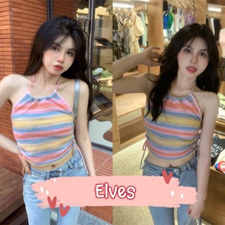 Elves✨พร้อมส่ง✨  เสื้อคล้องคอไหมพรม สีพาสเทลสีรุ้งสดใส ~45671~ -C