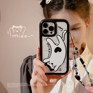 Huiwanju เคสโทรศัพท์มือถือ ลายการ์ตูนแมวน่ารัก พร้อมสายคล้องมือ สําหรับ iPhone 14 13 promax ip12 11 xsmax XL