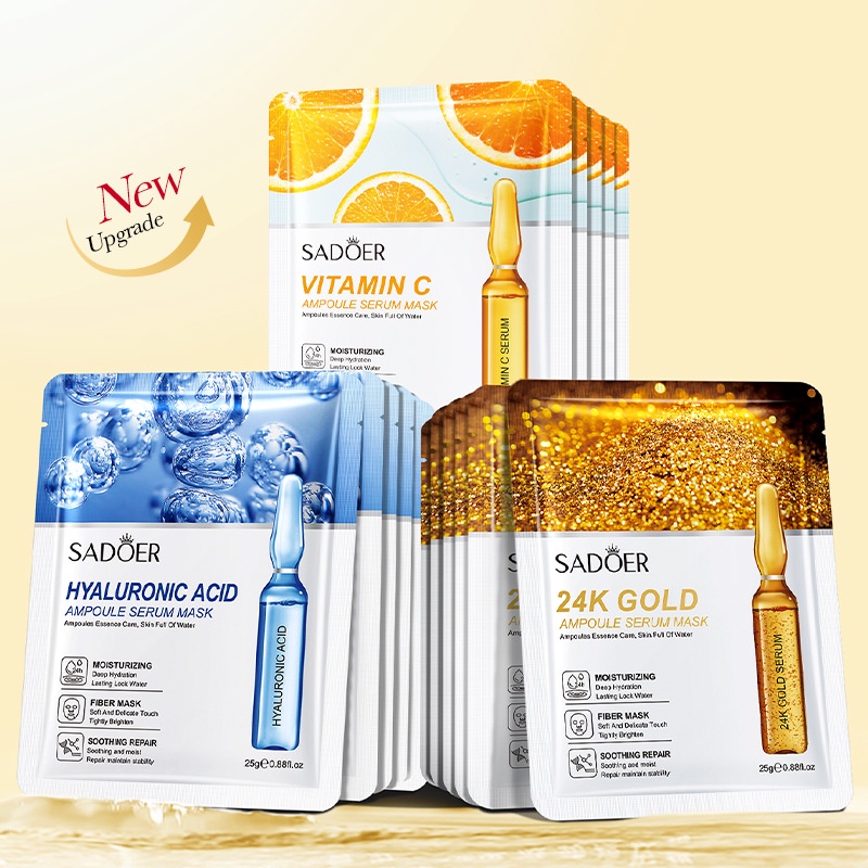 Sadeor 24K Gold/ Hyaluronic Acid/ Vitamin C Ampoule Serum มาส์กหน้าไวท์เทนนิ่งให้ความชุ่มชื้นผิวกระจ่างใส 25g