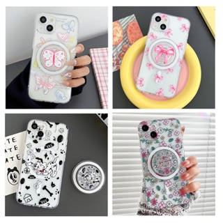 เคสโทรศัพท์มือถือแบบนิ่ม TPU ใส กันกระแทก ลายดอกไม้ พร้อมขาตั้งแม่เหล็ก สําหรับ Samsung Galaxy S22 S23 S21 S20 FE Plus Ultra