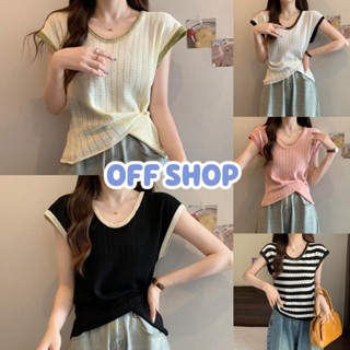 OFF SHOP พร้อมส่ง (OFF-59008) เสื้อแขนกุดไหมพรม ทรงหลวมคอกลม ผ้าร่องยืด  -C