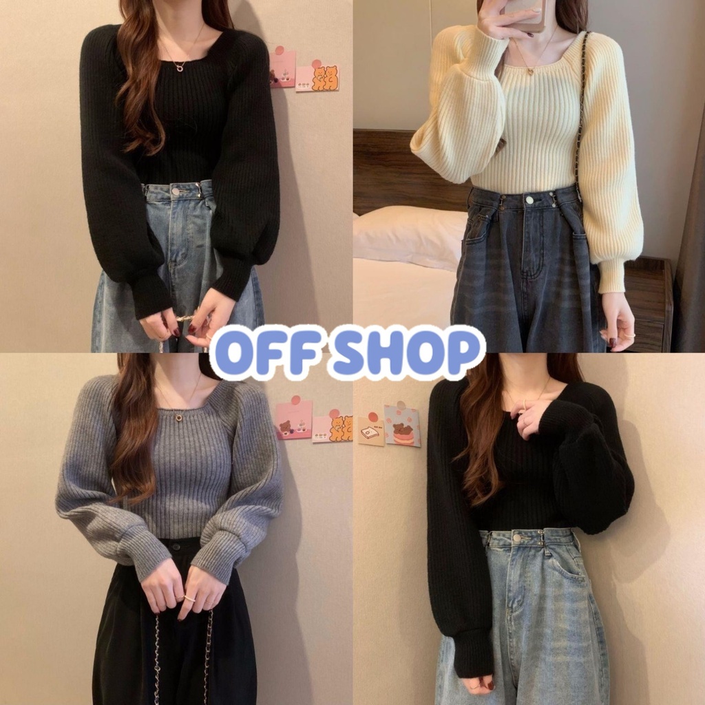 OFF SHOP พร้อมส่ง (OFF-33CX32) เสื้อไหมพรมแขนยาว แขนพองๆผ้านิ่ม -C