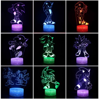 โคมไฟตั้งโต๊ะ LED 3D ลายอนิเมะเม่นโซนิค เปลี่ยนสีได้ 7 สี สําหรับตกแต่งห้องนอนเด็ก