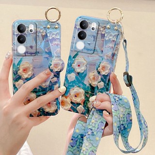 เคสVivo V29 5G V27E V27 Pro V27 V25E V25 Pro มือถือ ซิลิโคนนิ่ม ลายดอกคามิเลีย 3D พร้อมสายคล้องยาว และที่ตั้งวางโทรศัพท์ สําหรับ เคสโทรศัพท์Vivo V29 5G