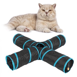 Pets Shop สัตว์เลี้ยงเล่นอุโมงค์พับ 4 WAY Cat Tube พร้อมกระเป๋าสำหรับแมวสุนัขกระต่ายในร่มและกลางแจ้ง