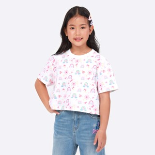 LEE KIDS เสื้อยืดแขนสั้นเด็กผู้หญิง คอลเลคชั่น Mini Artist ทรง CROP รุ่น LK S423GTSSN19 สีขาว