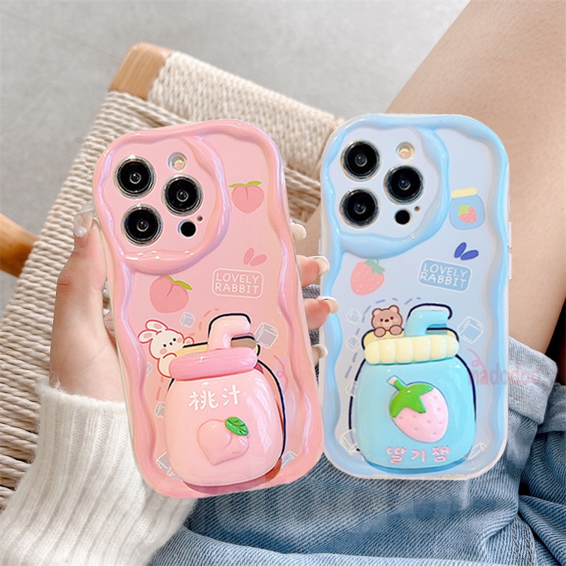 Cartoon Casing Redmi Note 13 Pro+ 12S 4G 12 Pro Plus 5G 13C 12C A1 A2 A3 11S 11 10C 10 9T 9C 9A POCO X6 X5 M6 C65 BFF Phone Case with Peach Strawberry juice drink Support Bear Rabbit Fine Hole Tpu Airbag Shockproof Lens protection Soft Back Cover NY 45