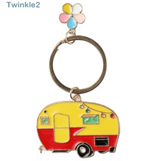 Twinkle พวงกุญแจ โลหะผสมสังกะสี รูปรถยนต์น่ารัก กันรอยขีดข่วน สีเหลือง สไตล์เรโทร สําหรับห้อยกระเป๋า กุญแจ 2 ชิ้น