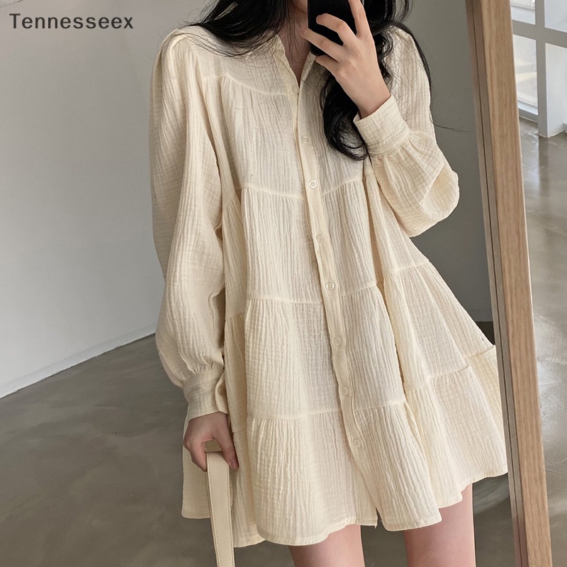 [TESN] ชุดมินิเดรส คอปก แขนยาว ทรงหลวม สําหรับผู้หญิง OOQ