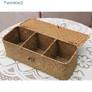 Twinkle ตะกร้าหวายสาน ทรงสี่เหลี่ยม ขนาด 32x12x10 ซม. พร้อมฝาปิด ทนทาน สําหรับจัดเก็บของเล่น เครื่องสําอาง