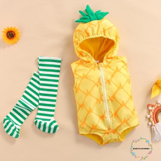 Babyclothes- ชุดรอมเปอร์ มีฮู้ด มีซิป รูปสับปะรด ฮาโลวีน พร้อมถุงน่อง ลายทาง สําหรับทุกเพศ