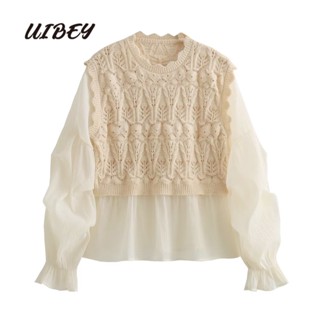 Uibey เสื้อเชิ้ต คอกลม แขนยาว แฟชั่น 8608