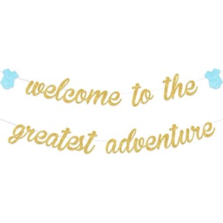 Cheereveal ธงแบนเนอร์ ลาย Adventure Adventure Let the Adventure Begin สําหรับตกแต่งปาร์ตี้