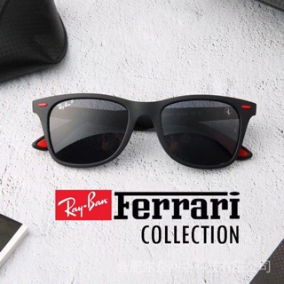 Rayban Ferrari Liteforce ของแท้ แว่นตากันแดด เลนส์โพลาไรซ์ เนื้อแมตต์ สีดํา เขียว RB4195 F602 71