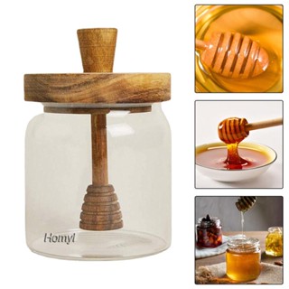 [Homyl] โหลแก้วใส่น้ําผึ้ง พร้อมฝาปิด และที่จุ่มน้ําผึ้ง แบบไม้ สําหรับงานแต่งงาน ปาร์ตี้ ออฟฟิศ