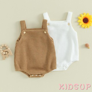 Kidsup1- ชุดรอมเปอร์ แขนกุด ผ้าถัก สีพื้น ทรงหลวม สําหรับเด็กทารกแรกเกิดผู้หญิง