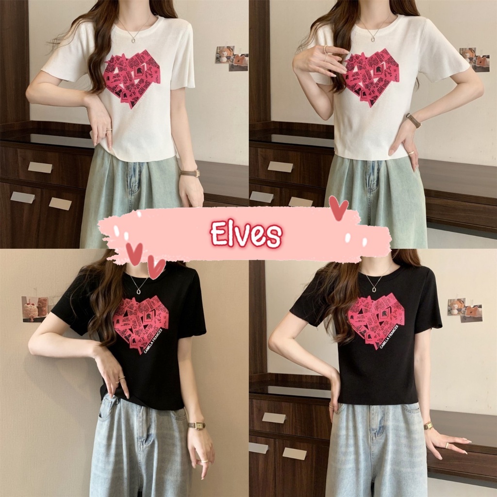 Elves✨พร้อมส่ง✨ เสื้อถักไหมพรมคอกลมแขนยาวทรงครอปสั้นเท่ๆ ~78040~