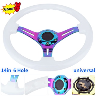 พวงมาลัย พวงมาลัยรถยนต์14in 6‑Hole Racing Steering Wheel Colorful Spoke ABS Drifting Universal for Car