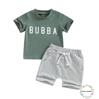 Babyclothes- ชุดเสื้อแขนสั้น พิมพ์ลายตัวอักษร และกางเกงขาสั้น แบบผูกเชือก แฟชั่นฤดูร้อน สําหรับเด็กผู้ชาย 2 ชิ้น