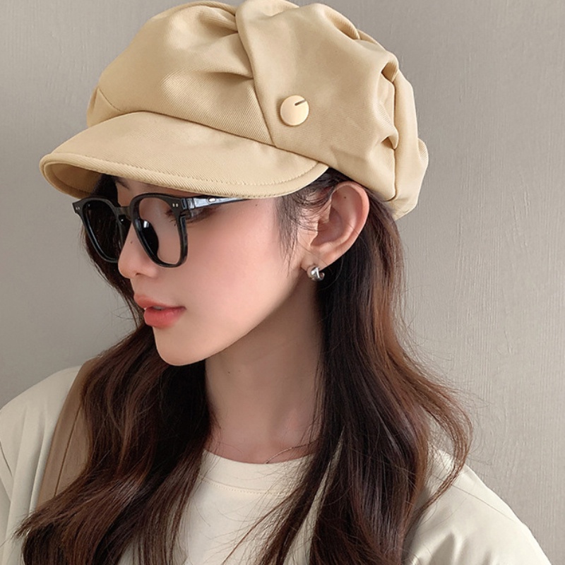 หมวกเบเร่ต์ลําลอง ป้องกันแดด ทรงแปดเหลี่ยม สีพื้น แฟชั่นฤดูใบไม้ร่วง และฤดูหนาว สไตล์วินเทจ สําหรับผู้หญิง
