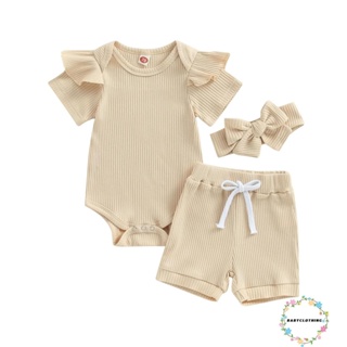 Babyclothes- ชุดรอมเปอร์ แขนสั้น กางเกงขาสั้น เอวยางยืด และที่คาดผม แฟชั่นฤดูร้อน สําหรับเด็กผู้หญิง