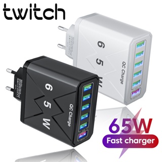 Twitch อะแดปเตอร์ชาร์จโทรศัพท์มือถือ 6 พอร์ต 65W USB QC3.0 ปลั๊ก EU US