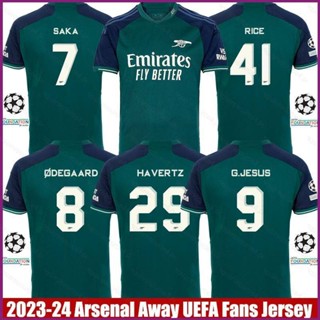 Yx 2023-2024 เสื้อยืด แขนสั้น พิมพ์ลาย Arsenal Third Away Jersey UEFA Rice Degaard Havertz Saka Jesus พลัสไซซ์