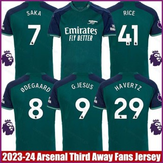 Yx 2023-2024 เสื้อกีฬาแขนสั้น ลาย Arsenal Third Away Jersey Rice Degaard Havertz Saka Jesus พลัสไซซ์