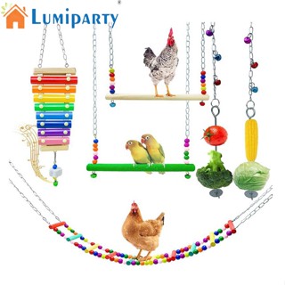 Lumiparty บันไดไม้ธรรมชาติ พร้อมตะขอโลหะ ของเล่นสําหรับนกแก้ว