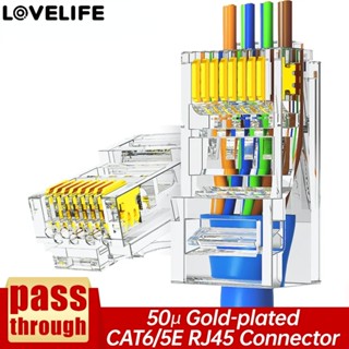  ขั้วต่อสายเคเบิลอีเธอร์เน็ต ชุบทอง 8P8C / ขั้วต่อผ่าน RJ45 Cat6 / ปลั๊ก UTP สําหรับสายไฟมาตรฐานแข็ง / ขั้วต่ออะแดปเตอร์ปลั๊กโมดูลาร์ RJ45 /