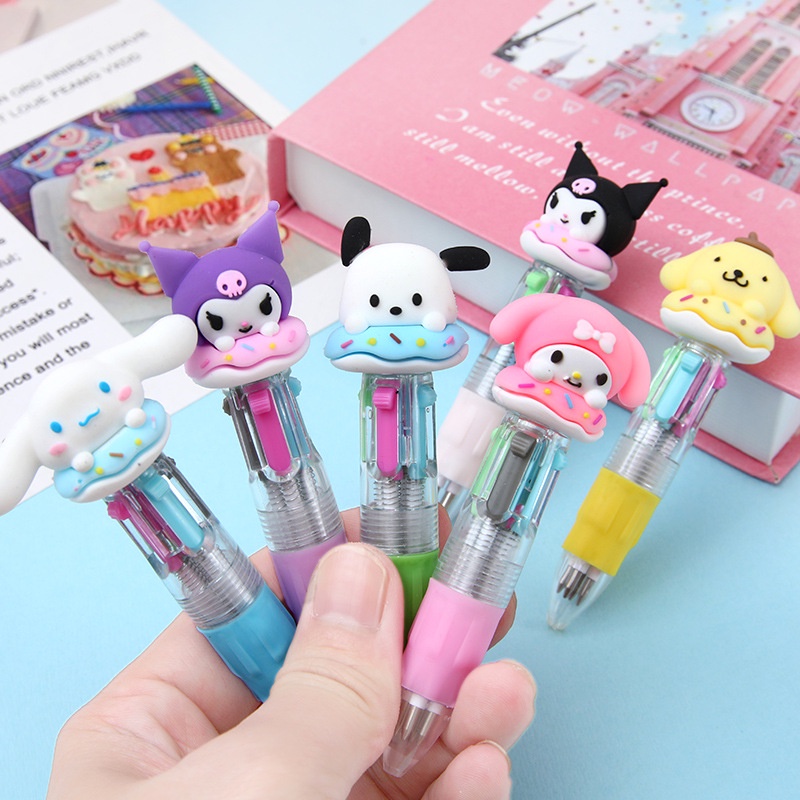 ปากกาลูกลื่น ซิลิโคน ลายการ์ตูน ตุ๊กตา 4 สี ขนาดเล็ก เครื่องเขียนนักเรียน WJ121