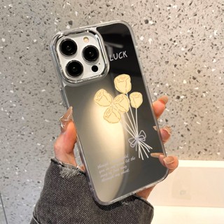 หุ้นไทย 💥เคสกระจกแต่งหน้าสำหรับ for iPhone 11 14 15 Pro Max 15 13 12 Pro Max 14 Pro 15 Plus เคสโทรศัพท์ลายดอกไม้น่ารัก