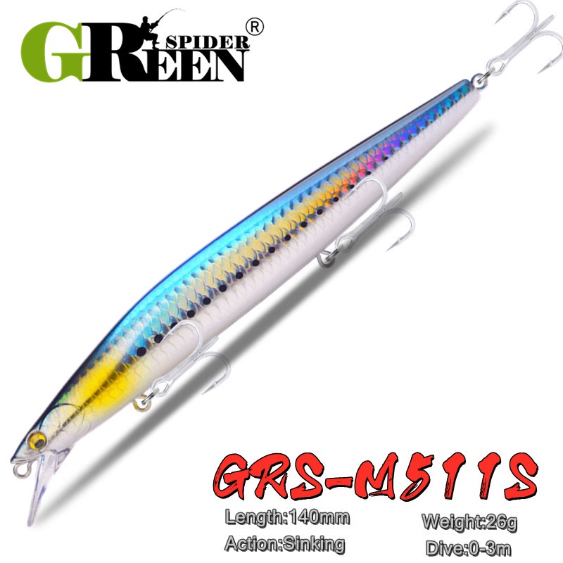 Greenspider เหยื่อตกปลาซิงค์มินโนว์ 140 มม. 26 กรัม 160 มม. 32 กรัม